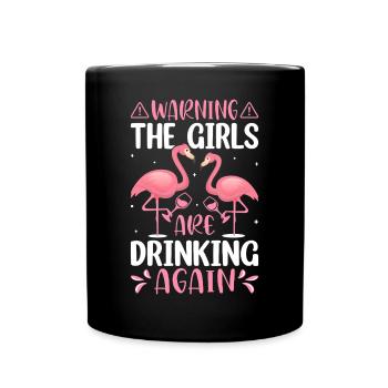 Wine Drinking Drinker Wine Glass Girl Drinking - Full Colour Mug - black - Front