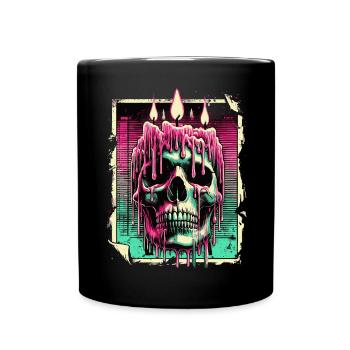 Schmelzende Kerze Totenschädel - Neon Gothic Kunst - Tasse einfarbig - Schwarz - Vorne