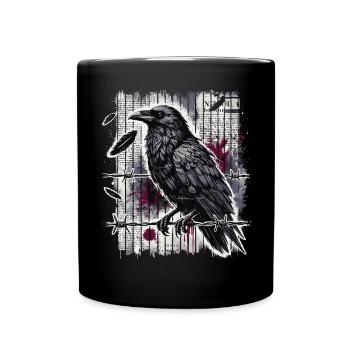 Rabe auf Stacheldraht - Gothic Dark Art - Tasse einfarbig - Schwarz - Vorne