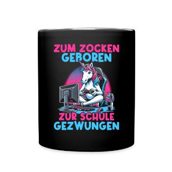 Née pour jouer Forcée d’aller à l’école Licorne - Mug uni - noir - Devant