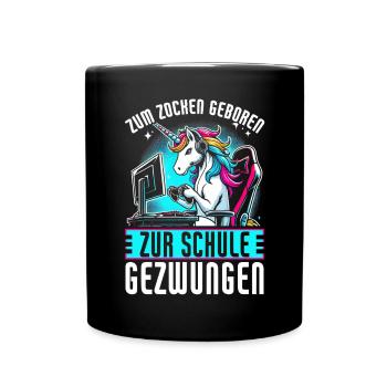 Née pour jouer Forcée d’aller à l’école Licorne - Mug uni - noir - Devant