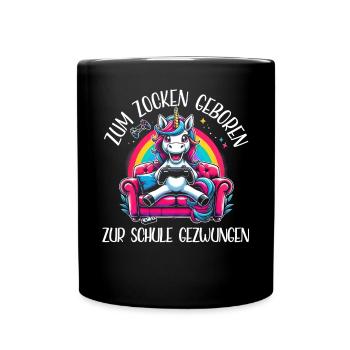 Née pour jouer Forcée d’aller à l’école Licorne - Mug uni - noir - Devant
