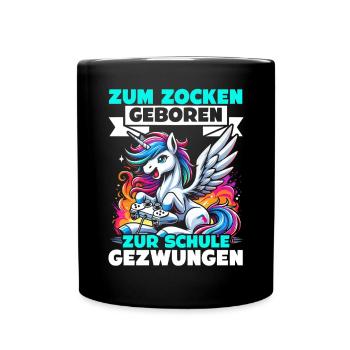Née pour jouer Forcée d’aller à l’école Licorne - Mug uni - noir - Devant