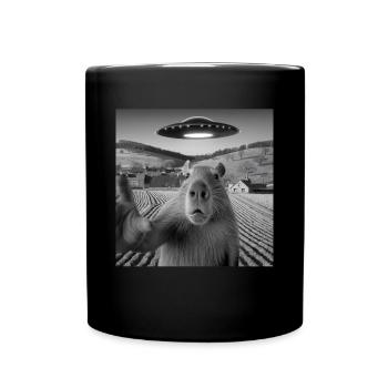 Alien-Begegnung Capybara Selfie - Tasse einfarbig - Schwarz - Vorne