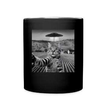 Alien-Begegnung Katze Selfie - Tasse einfarbig - Schwarz - Vorne
