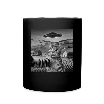 Alien-Begegnung Katze Selfie - Tasse einfarbig - Schwarz - Vorne