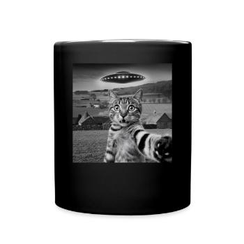 Alien-Begegnung Katze Selfie - Tasse einfarbig - Schwarz - Vorne