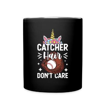 Catcher Hair Don't Care Softball Girl Illustration - Tasse einfarbig - Schwarz - Vorne