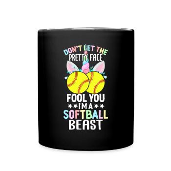 Ich bin ein Softball-Biest Softball-Mädchen - Tasse einfarbig - Schwarz - Vorne