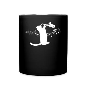 Saxophone Cat - Full Colour Mug - black - Front