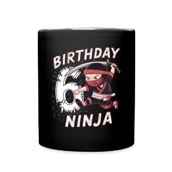 This Little Ninja Is 6 Birthday Shirt - Full Colour Mug - black - Front
