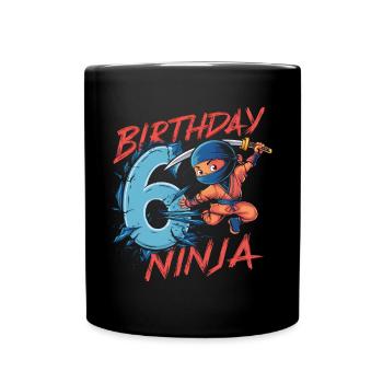 This Little Ninja Is 6 Birthday Shirt - Full Colour Mug - black - Front