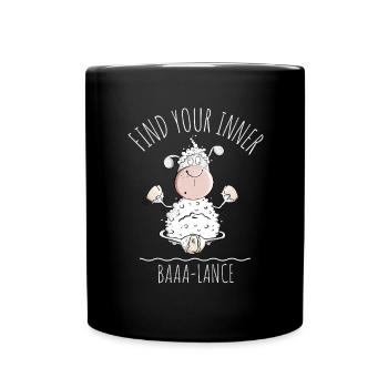 Yoga Schaf Spruch Baaa-Lance Wortpiel - Tasse einfarbig - Schwarz - Vorne