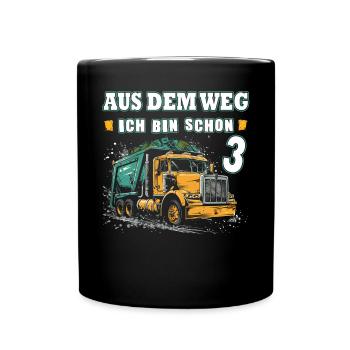 3rd birthday three years garbage truck - Full Colour Mug - black - Front
