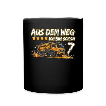 7. Geburtstag sieben Jahre Müllauto - Tasse einfarbig - Schwarz - Vorne