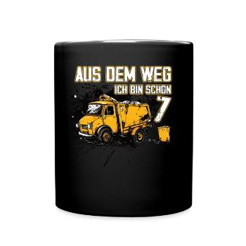 7. Geburtstag sieben Jahre Müllauto - Tasse einfarbig - Schwarz - Vorne
