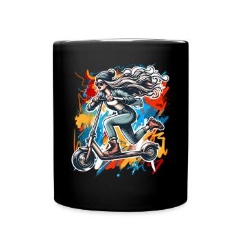 Tretroller E-Scooter E-Roller - Tasse einfarbig - Schwarz - Vorne