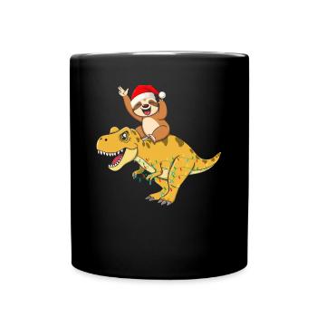 Noël drôle Dino mignon paresseux dinosaure - Mug uni - noir - Devant