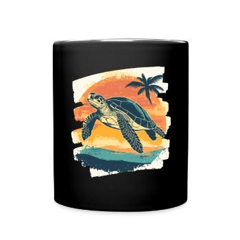 Sea Turtle Retro - Full Colour Mug - black - Front