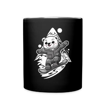 Ours snowboarder en montagne - Mug uni - noir - Devant