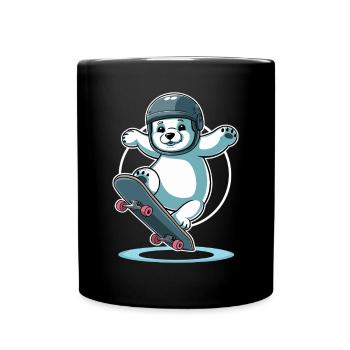 Ours polaire de skateboard avec casque - Mug uni - noir - Devant