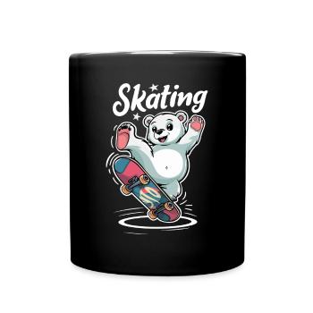 Ours mignon sur le skateboard patinant - Mug uni - noir - Devant