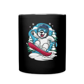 Snowboardender Eisbär Im Winterwald - Tasse einfarbig - Schwarz - Vorne
