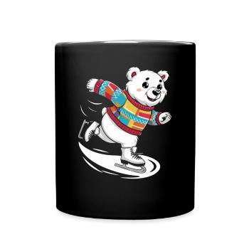 Cute polar bear skating in colorful sweater - Full Colour Mug - black - Front