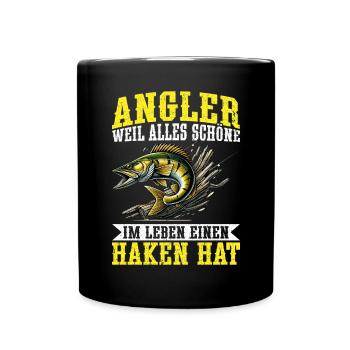 Angler Angelrute Witziges Fischer Hobbyfischer - Tasse einfarbig - Schwarz - Vorne