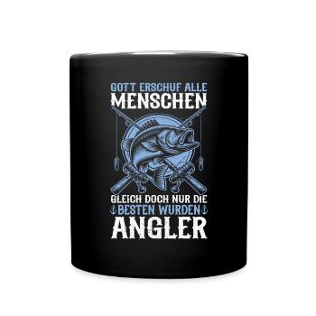 Angler Angelrute Witziges Fischer Hobbyfischer - Tasse einfarbig - Schwarz - Vorne