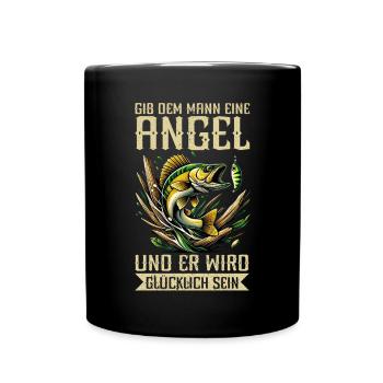 Angler Angelrute Witziges Fischer Hobbyfischer - Tasse einfarbig - Schwarz - Vorne