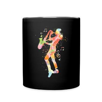 Saxophone Watercolor - Tasse einfarbig - Schwarz - Vorne
