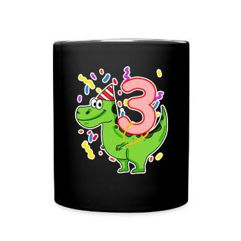 Drei 3 - Nummer 3 - Zahl 3 Geburtstag Dino - Tasse einfarbig - Schwarz - Vorne