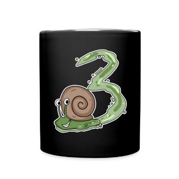 Drei 3 - Nummer 3 - Zahl 3 Geburtstag Schnecke - Tasse einfarbig - Schwarz - Vorne