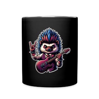 Igel Rock and Roll Gitarrist - Tasse einfarbig - Schwarz - Vorne