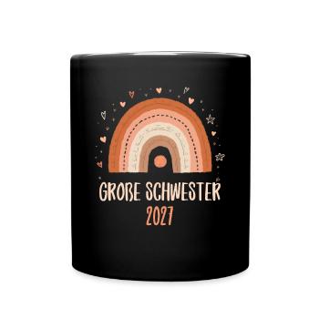 Große Schwester 2027 Regenbogen - Tasse einfarbig - Schwarz - Vorne