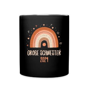 Große Schwester 2029 Regenbogen - Tasse einfarbig - Schwarz - Vorne