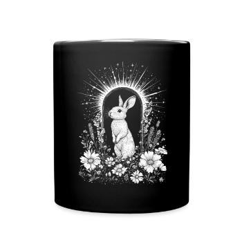 Boho Bunny Cottagecore Printemps Motif Lapin Bohème - Mug uni - noir - Devant