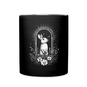 Boho Hase Hasenmotiv Frühling Bohemian Cottagecore - Tasse einfarbig - Schwarz - Vorne