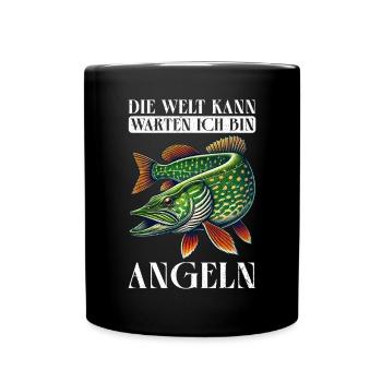 Angler Angelrute Witziges Fischer Hobbyfischer - Tasse einfarbig - Schwarz - Vorne