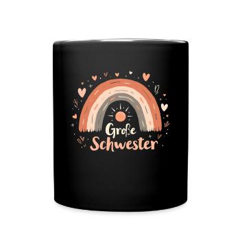 Große Schwester Regenbogen Boho - Tasse einfarbig - Schwarz - Vorne