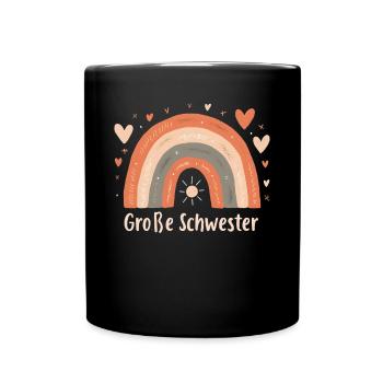 Große Schwester Regenbogen Boho - Tasse einfarbig - Schwarz - Vorne