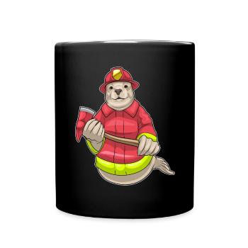 Seehund Feuerwehrmann Axt Feuerwehr - Tasse einfarbig - Schwarz - Vorne