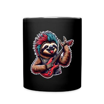 Faultier Rock and Roll Gitarrist - Tasse einfarbig - Schwarz - Vorne