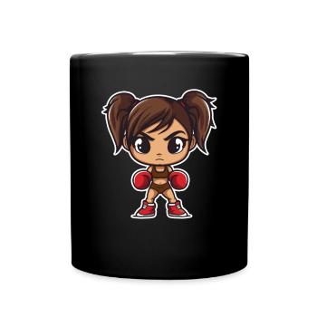 Boxing Girl Cartoon - Full Colour Mug - black - Front