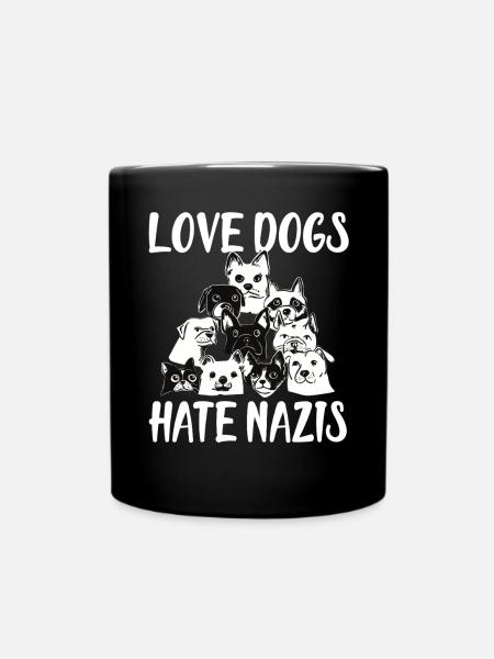 Love Dogs Hate Nazis - Full Colour Mug - black