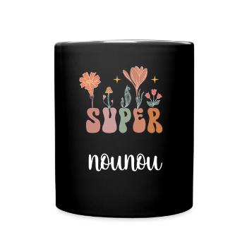 super nounou boho bohème fleurs cadeau nounou - Mug uni - noir - Devant