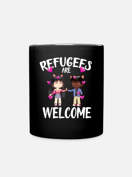 refugees are welcome anime - Tasse einfarbig - Schwarz
