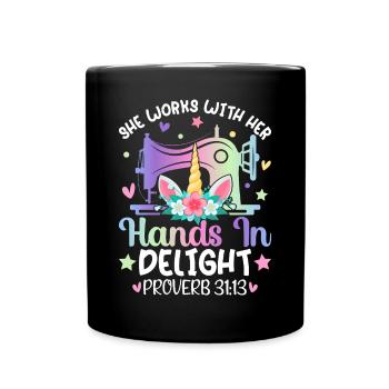 Quilting with the sewing machine She works with her - Full Colour Mug - black - Front