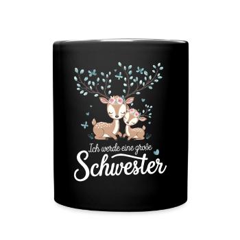 Ich werde eine große Schwester Reh Rehe - Tasse einfarbig - Schwarz - Vorne